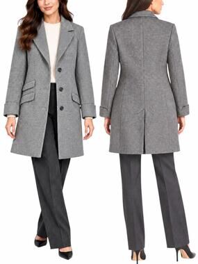 Lauren Ralph Lauren Micro Herringbone Wool Walker Coat Light Grey Size 4